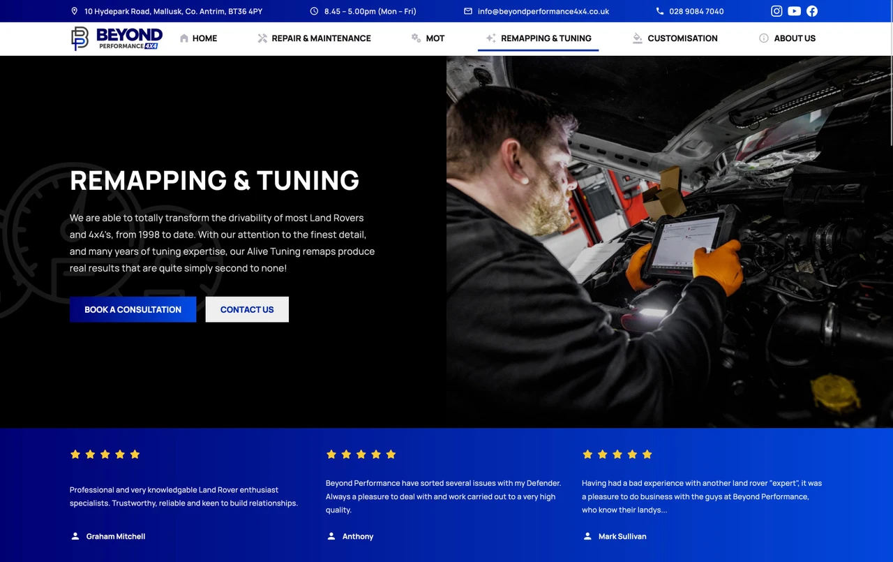 Beyond Performance 4x4 website, home page