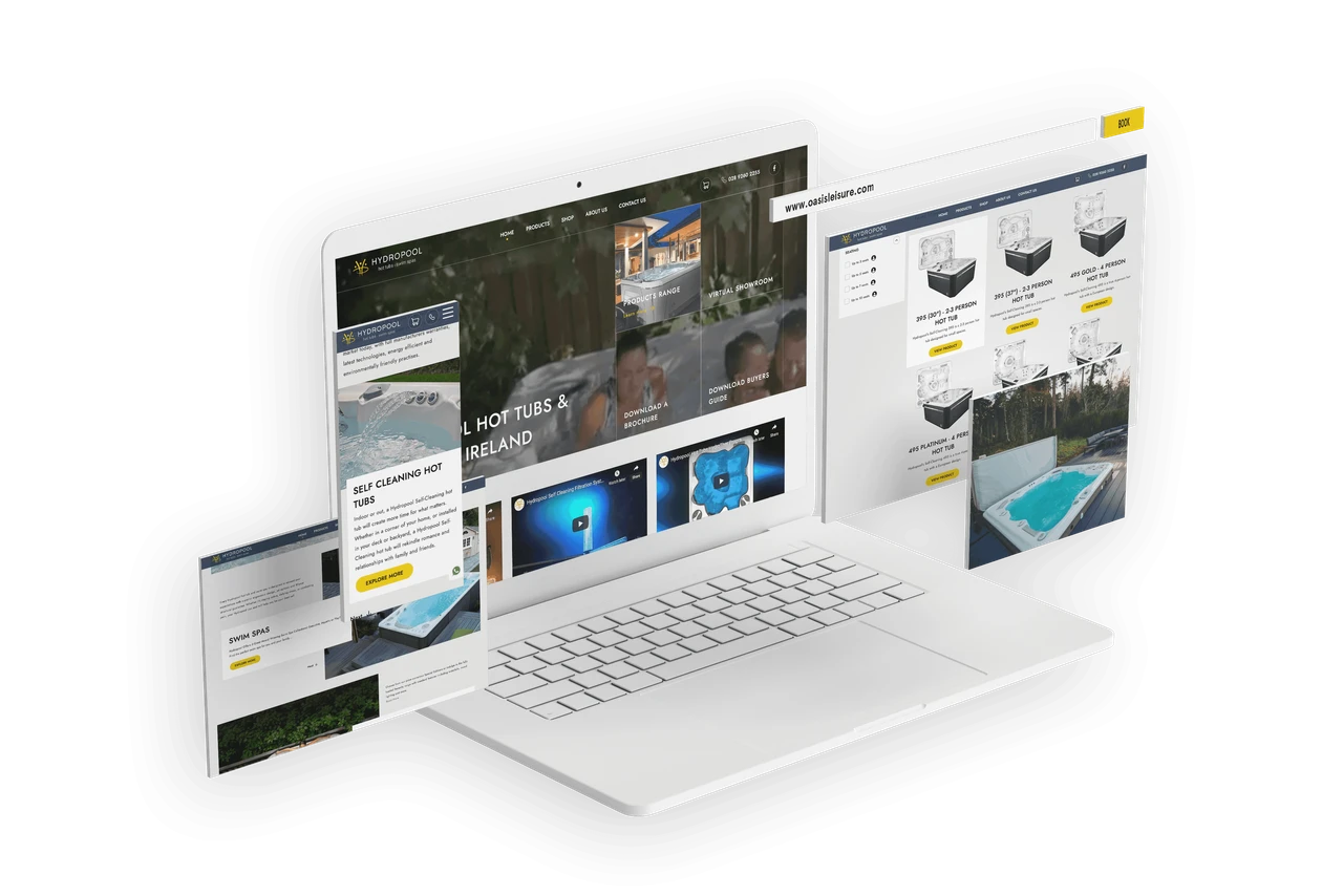 Hydropool Ireland website on laptop, tablet and phone screens