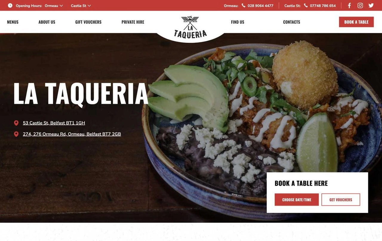 La Taqueria website, home page