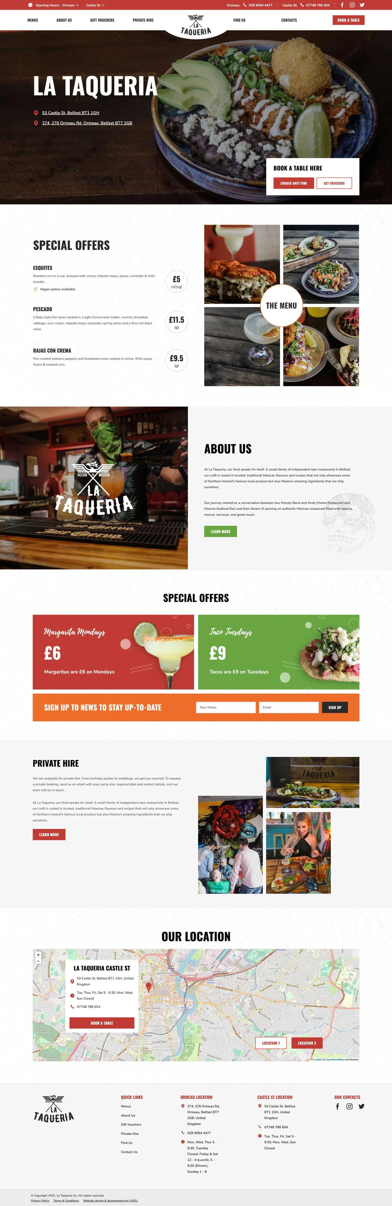 La Taqueria website, full-page screenshot 2