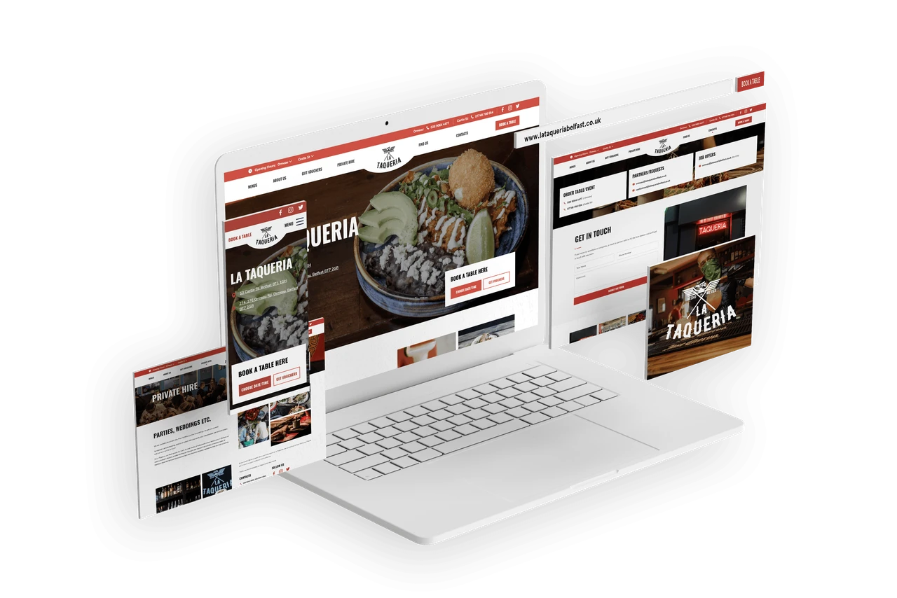 La Taqueria website on laptop, tablet and phone screens