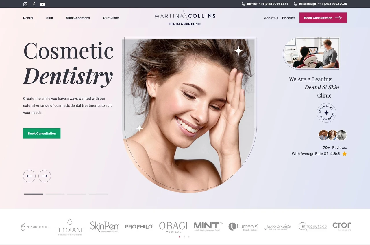 Martina Collins clinics website, home page