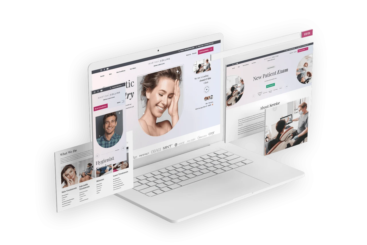 Martina Collins clinics website on laptop, tablet and phone screens