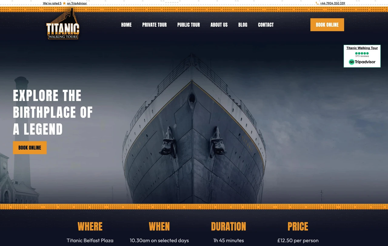 Titanic Walking Tours website, home page